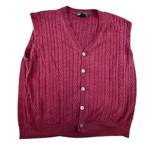 Bespoke Sweater Vest Women's Medium Burgundy 100% Silk Cable Knit Button Front